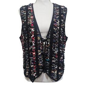 Vintage 90s Y2K Quilted Patchwork Boho Vest Rayon Size M